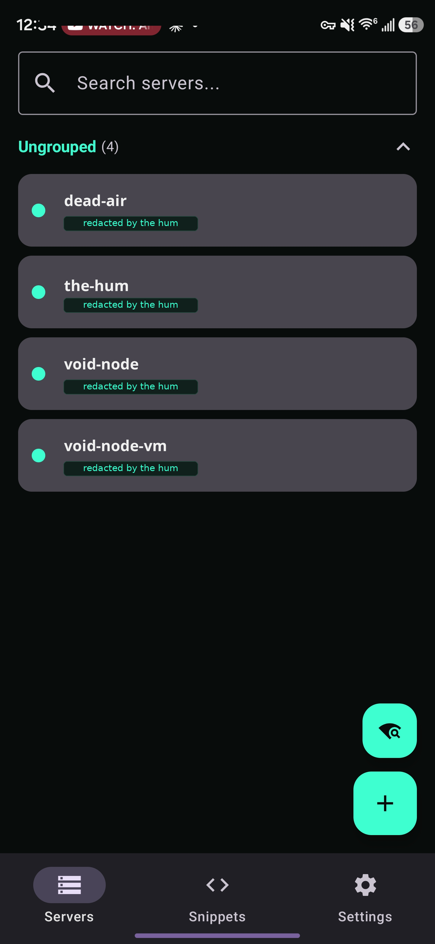 SlipShell saved server list with live connection status